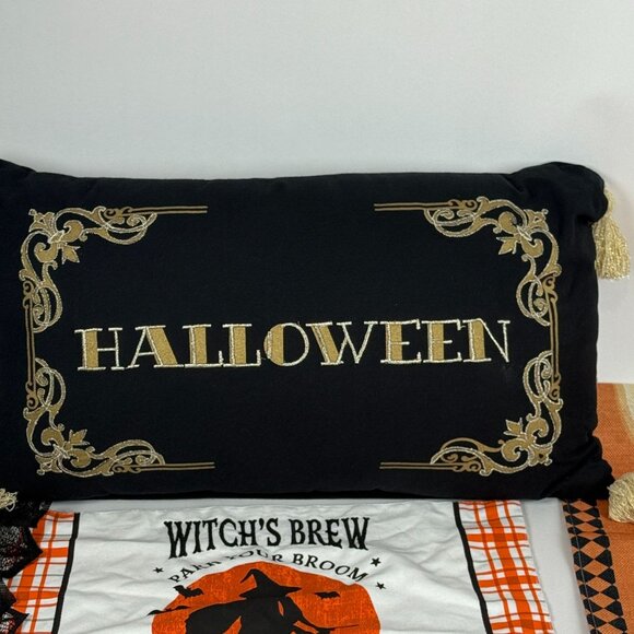 Halloween Home Decor Bundle Halloween Pillow Witch Placemats Spider Web & Witch - Picture 2 of 16